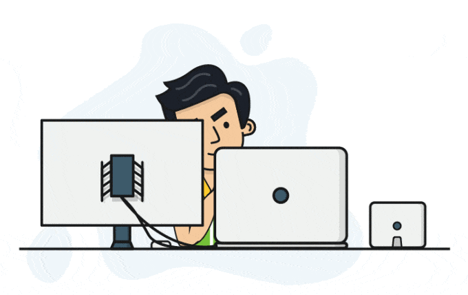 Animated illustration of a person working on a laptop